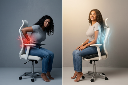 Avant après coussin DosZen — soulagement douleur dos et coccyx