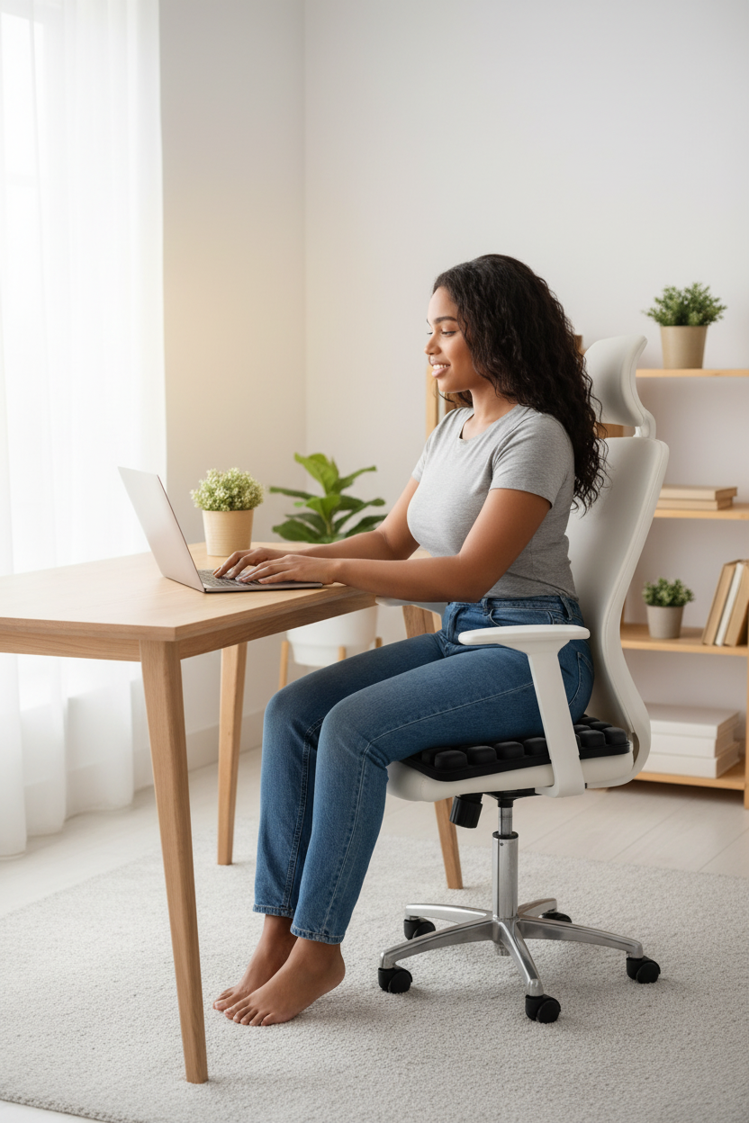 Coussin ergonomique gonflable DosZen — utilisation en position assise